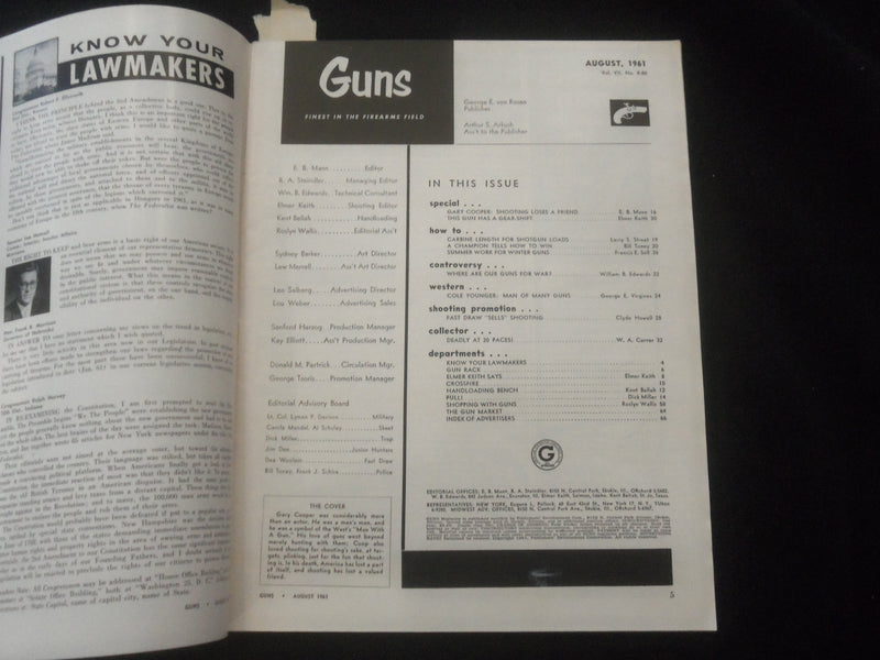 1961 AUGUST GUNS MAGAZINE - GARY COOPER - J 7811