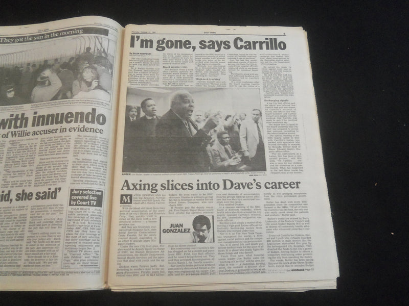 1991 OCTOBER 31 NEW YORK DAILY NEWS NEWSPAPER - DR. EMILIO CARRILLO - NP 5883