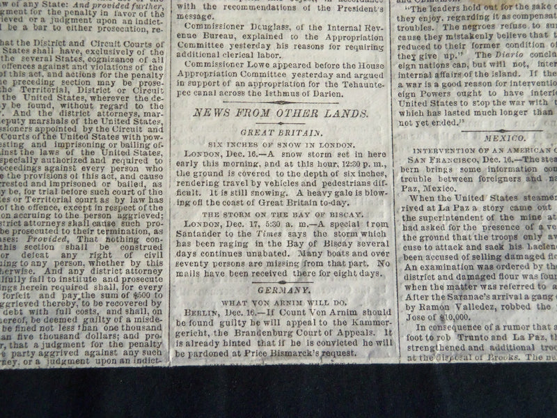1874 DEC 17 NATIONAL REPUBLICAN NEWSPAPER - WASHINGTON - 43RD CONGRESS - NP 4184