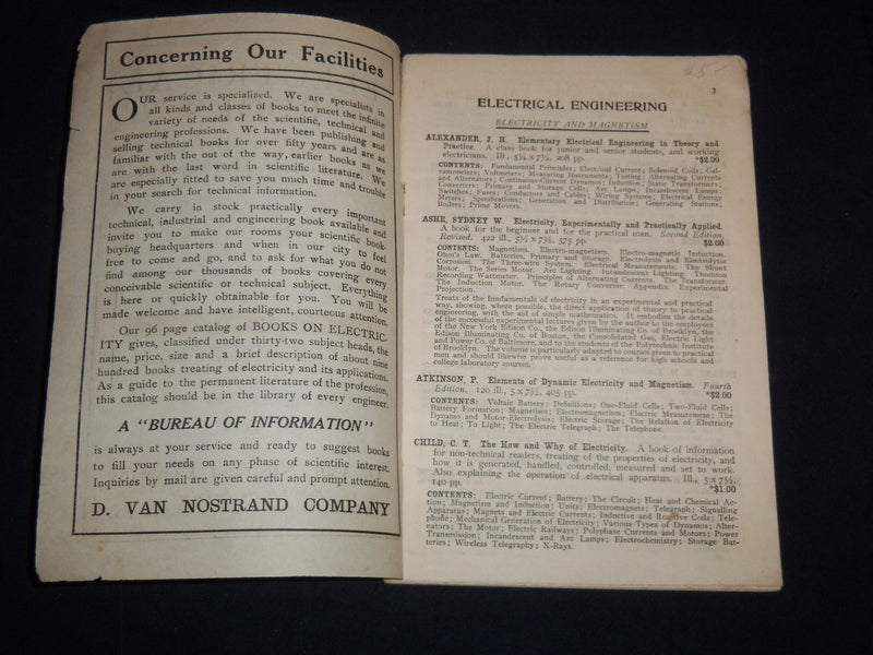 1914 ELECTRICAL BOOKS PHYSICS & MATHEMATICS - D. VAN NOSTRAND COMPANY - J 9029