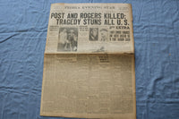 1935 AUGUST 16 PEORIA EVENING STAR NEWSPAPER - POST AND ROGERS KILLED - NP 9224
