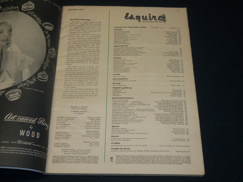 1946 SEPTEMBER ESQUIRE MAGAZINE - ILLUSTRATIONS- NICE COVER & ADS - ST 5734