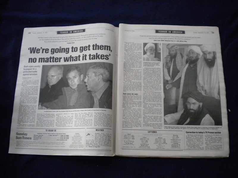 2001 SEPTEMBER 16 CHICAGO SUN-TIMES NEWSPAPER - BUSH 