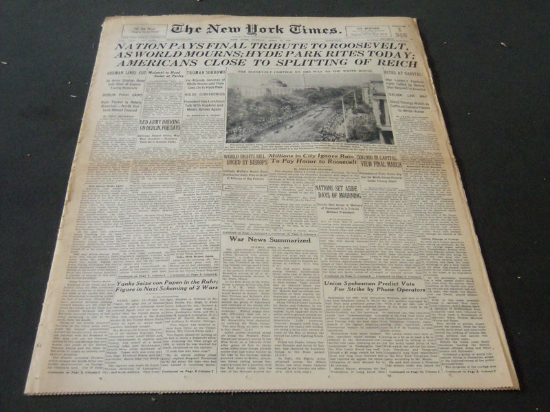 1945 APRIL 15 NEW YORK TIMES - NATION PAYS FINAL TRIBUTE TO ROOSEVELT - NT 6000