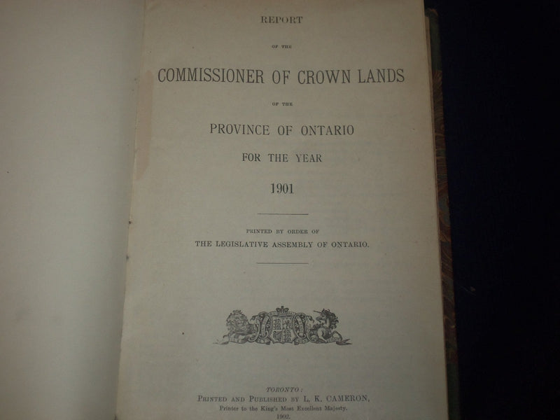 1902 REPORT OF THE COMMISSIONER OF CROWN LANDS PROVINCE OF ONTARIO - KD 2650