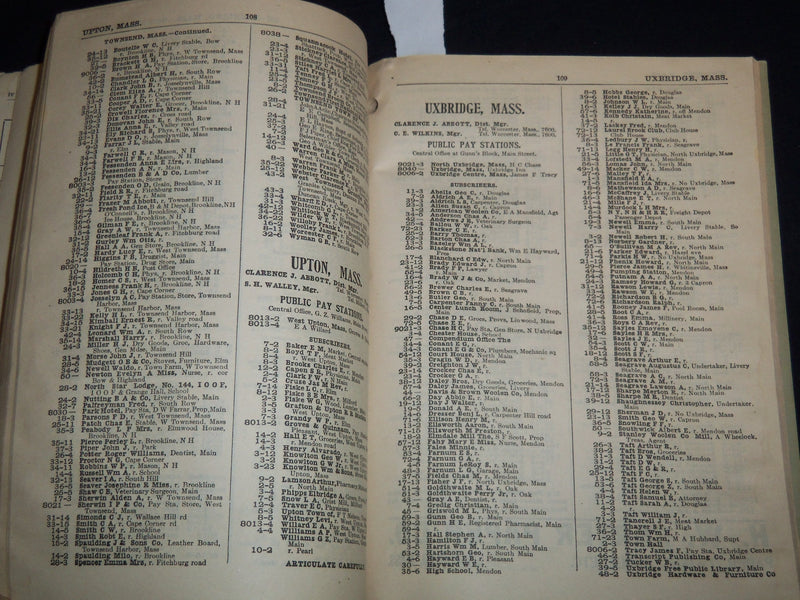 1909 NEW ENGLAND TELEPHONE & TELEGRAPH CO. WEST CENTRAL PHONE BOOK - J 8817