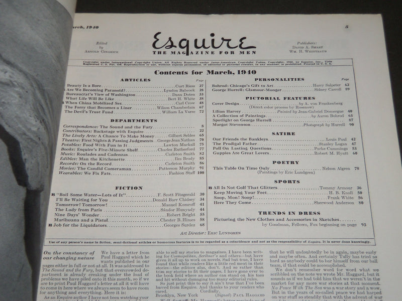 1940 MARCH ESQUIRE MAGAZINE - NICE ILLUSTRATIONS, COVER AND ADS - ST 5031