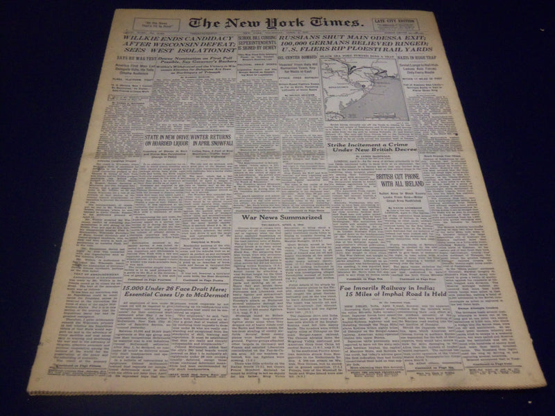 1944 APRIL 6 NEW YORK TIMES - WILLKIE ENDS CANDIDACY - NT 3705
