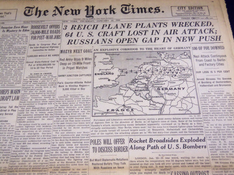 1944 JANUARY 13 NEW YORK TIMES - 3 REICH PLANE PLANTS WRECKED - NT 2591