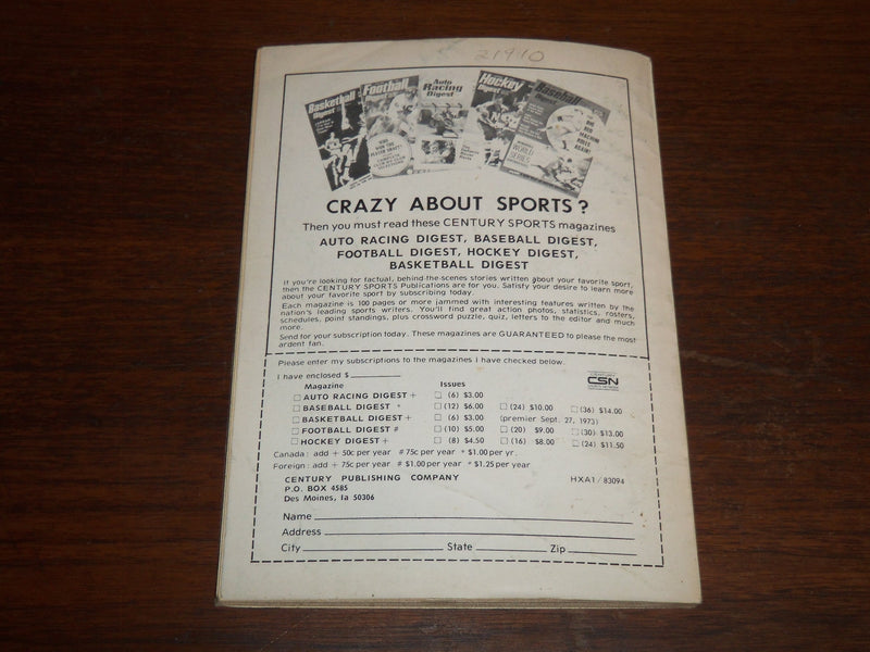 1973 SEPTEMBER AUTO RACING DIGEST MAGAZINE ISSUE NO. 2 - A. J. FOYT - K 1152