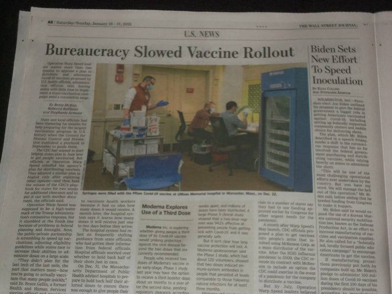 2021 JANUARY 16-17 THE WALL STREET JOURNAL -VIRUS VARIANT MOVING RAPIDLY IN U.S.
