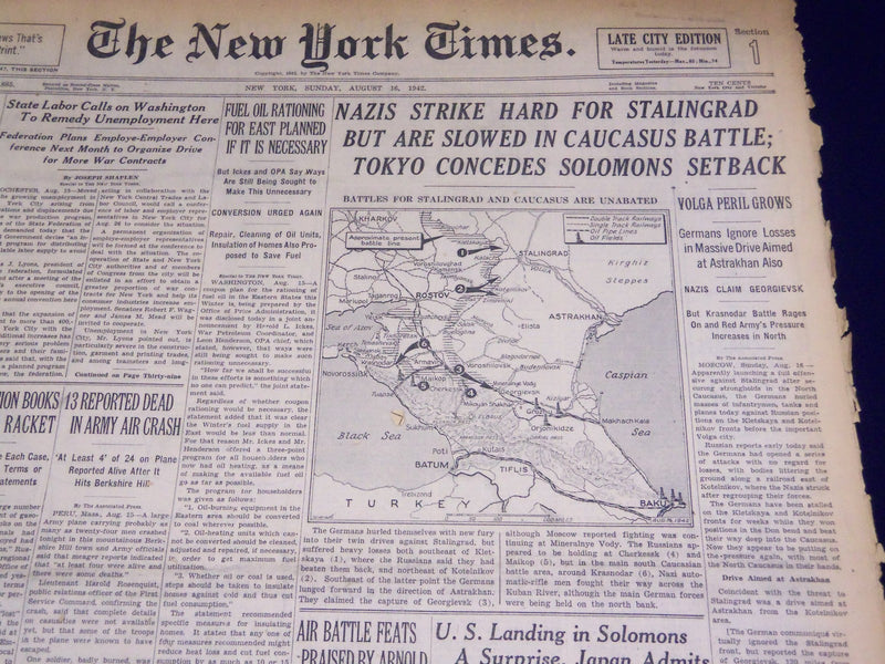 1942 AUGUST 26 NEW YORK TIMES - NAZIS STRIKE HARD FOR STALINGRAD - NT 1547