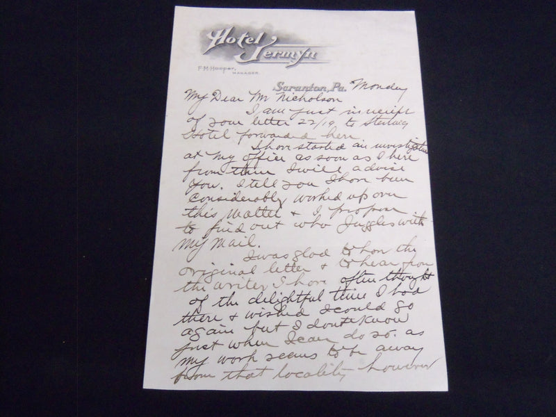 1919 PENNSYLVANIA HOTEL STATIONARY HANDWRITTEN LETTERS LOT OF 3 - J 8852