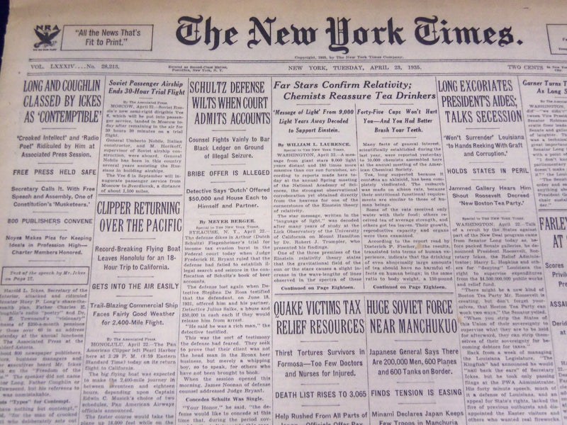 1935 APRIL 23 NEW YORK TIMES - SCHULTZ DEFENSE WILTS - NT 3823