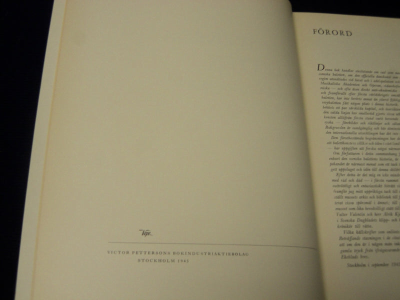 1945 DEN SVENSKA BALETTEN BOOK BY KAJSA ROOTZEN - DANISH - KD 5691