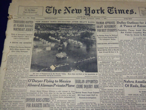 1951 APRIL 1 NEW YORK TIMES - NEW JERSEY TOWN INUNDATED BY RAINS - NT 2259