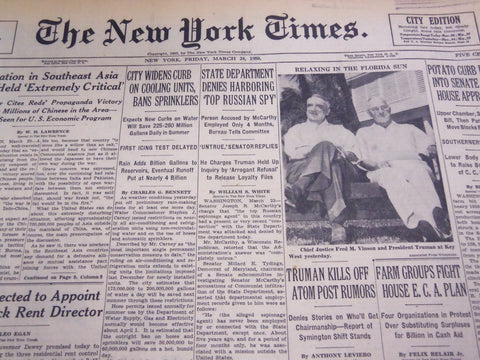 1950 MARCH 24 NEW YORK TIMES - STATE DEPARTMENT DENIES HARBORING SPY - NT 4636