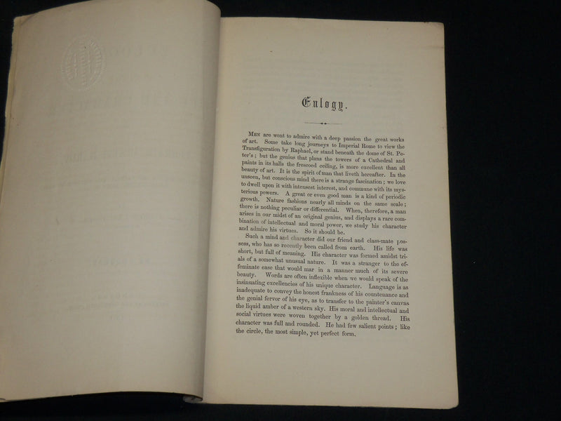 1857 A EULOGY ON THE LIFE & CHARACTER OF EPHRAIM JEWETT HARDY - J 6074