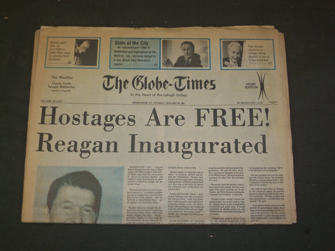 1981 JANUARY 20 THE GLOBE-TIMES - HOSTAGES FREED - REAGAN INAUGURATION - NP 3189