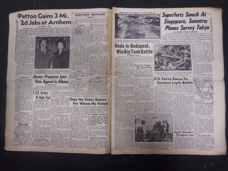 1944 NOV 6 NEW YORK DAILY MIRROR - SUPERFORTS SMASH JAPS IN SINGAPORE - NP 2214