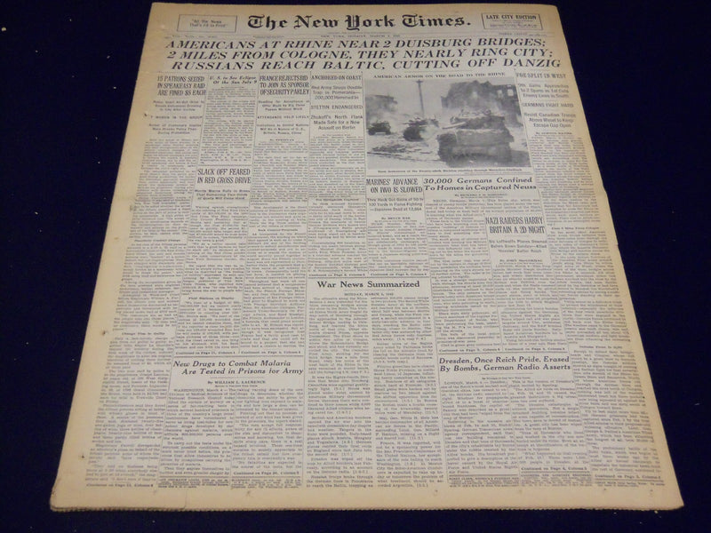 1945 MARCH 5 NEW YORK TIMES - AMERICANS AT RHINE NEAR 2 DUISBURG - NT 548