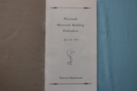 1926 APRIL 19 PLYMOUTH MEMORIAL BUIDLDING DEDICATION SOFTCOVER BOOKLET - K 3440