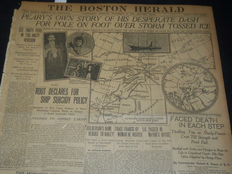 1906 NOVEMBER 21 THE BOSTON HERALD - PEARY'S OWN STORY FOR POLE - BH 130