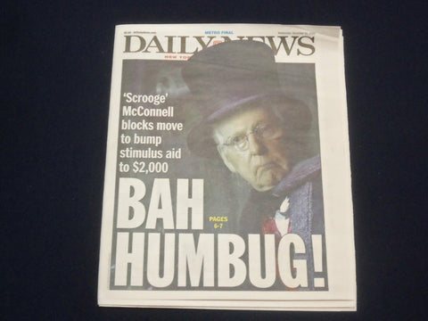2020 DECEMBER 30 NEW YORK DAILY NEWS NEWSPAPER -MCCONNELL BLOCKS $2,000 PAYMENTS