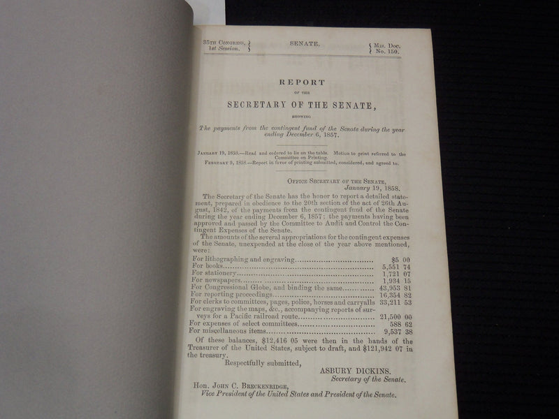 1857 REPORT OF THE SECRETARY OF THE SENATE BULLETIN - ASBURY DICKINS - K 2683