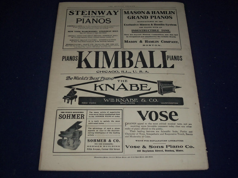 1907 DECEMBER 11 MUSICAL COURIER MAGAZINE - MME. JANE NORIA COVER - ADS - J 1256