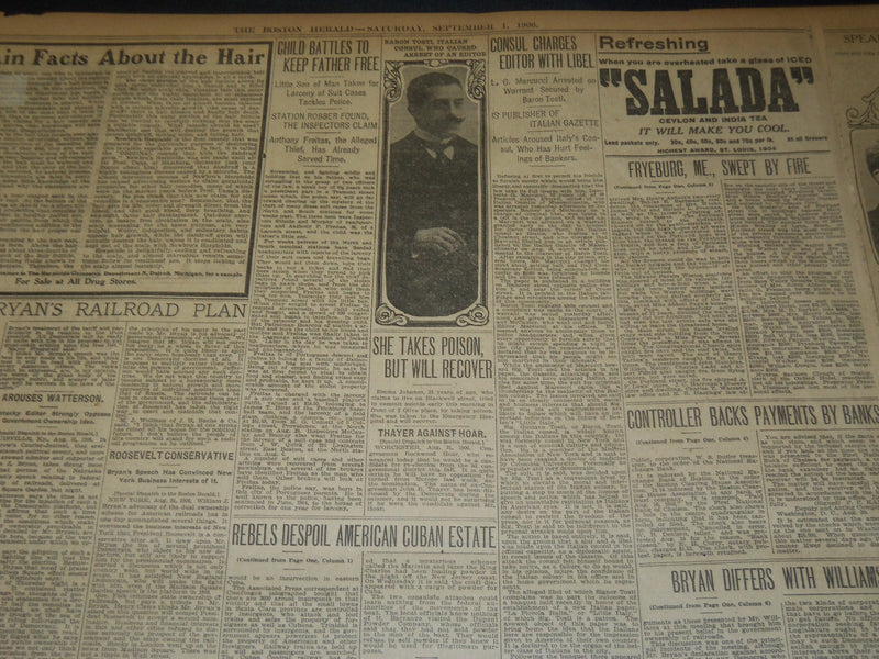 1906 SEPT 1 THE BOSTON HERALD - BRYAN GETS BIG WELCOME IN NUTMEG STATE - BH 104