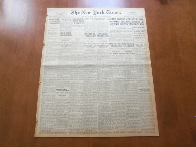 1918 MARCH 9 NEW YORK TIMES - GERMANY BOASTS OPEN ROUTE TO INDIA - NT 8146