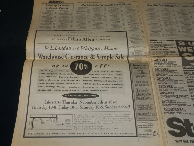 1992 NOVEMBER 4 THE STAR-LEDGER NEWSPAPER - CLINTON ROUTS BUSH - NP 4907