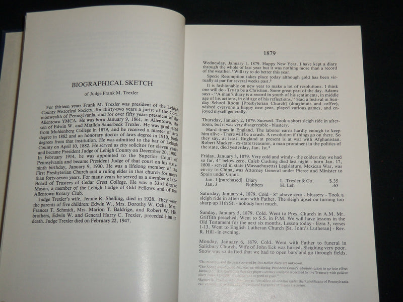 1982 THE DIARY OF JUDGE FRANK M. TREXLER LEHIGH HISTORICAL SOCIETY BOOK- KD 7088