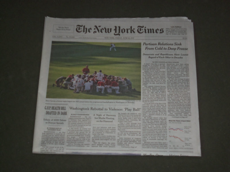 2017 JUNE 16 NEW YORK TIMES - PARTISAN RELATIONS SINK FROM COLD TO DEEP FREEZE