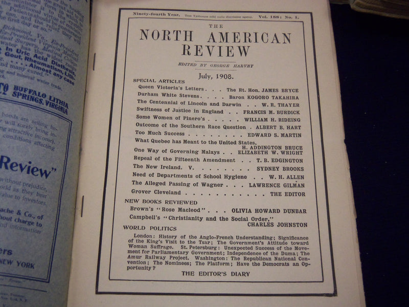 1908 NORTH AMERICAN REVIEW LOT OF 12 COMPLETE YEAR - STORIES/ARTICLES - WR 663