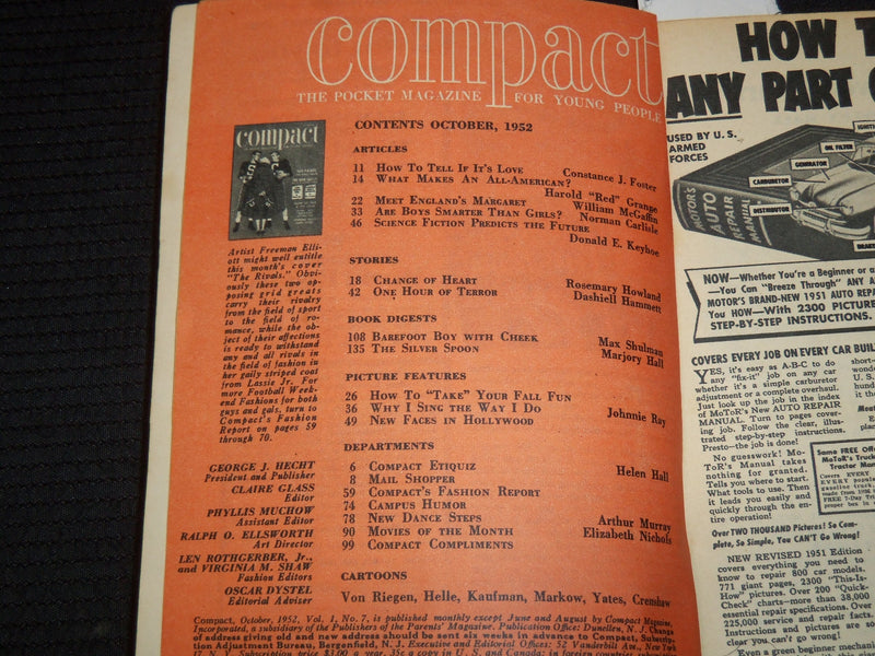 1952 OCTOBER COMPACT DIGEST MAGAZINE - GRANGE - HAMMETT - JONNIE RAY - K 1074