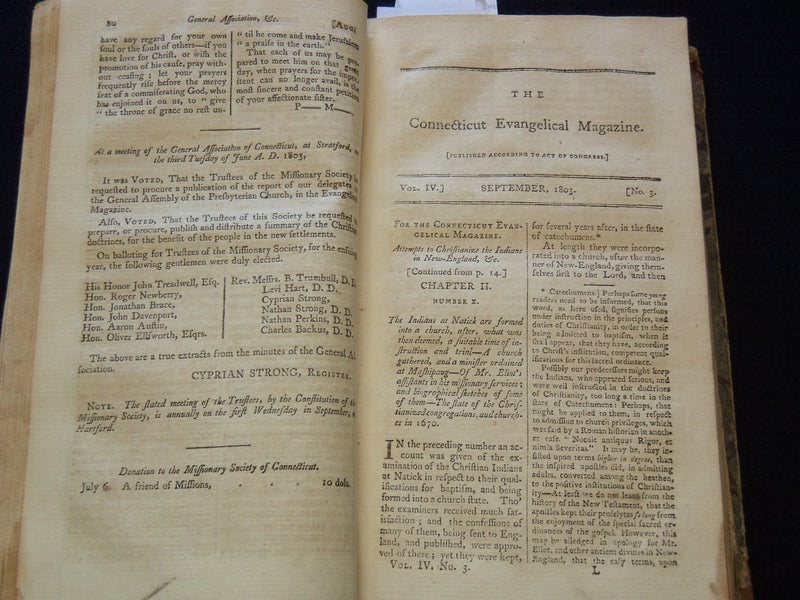 1803-1804 THE CONNECTICUT EVANGELICAL MAGAZINE BOUND VOLUME NO. 4 - KD 7816