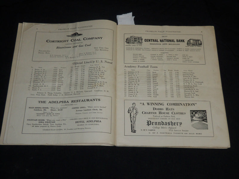 1927 OCTOBER 29 NAVY VS. PENNSYLVANIA COLLEGE FOOTBALL PROGRAM - PHOTOS - J 5760