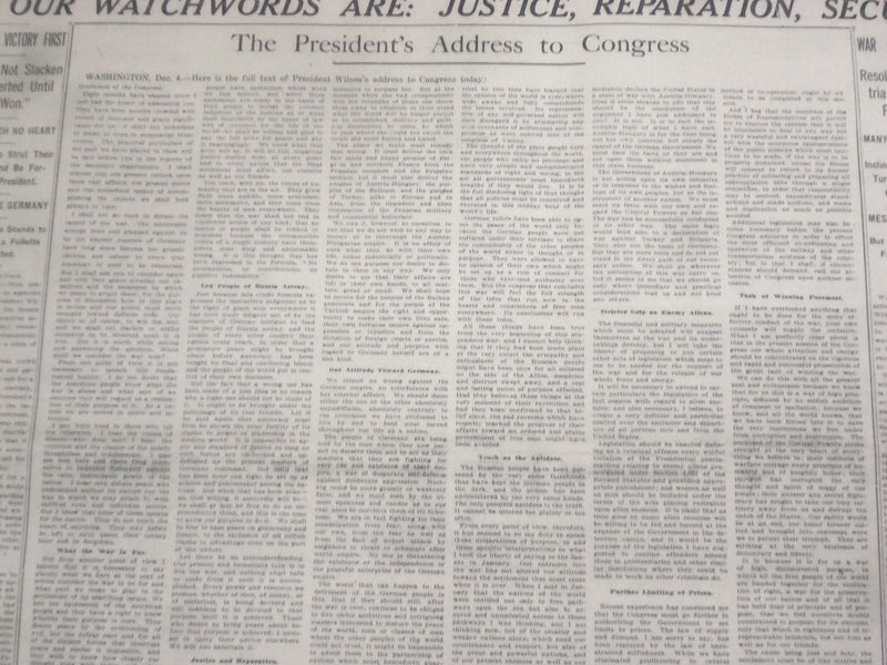 1917 DEC 5 NEW YORK TIMES - PRESIDENT CALLS FOR IMMEDIATE WAR ON AUSTRIA-NT 8252