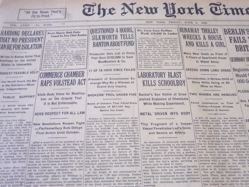 1923 JUNE 8 NEW YORK TIMES - COMMERCE CHAMBER RAPS VOLSTEAD ACT - NT 5859