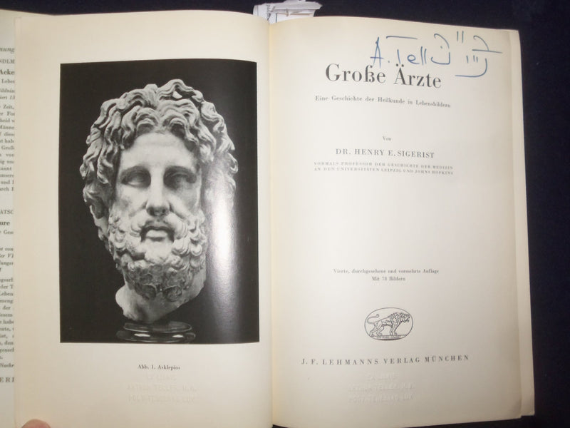 1959 GROBE ARZTE HARDCOVER BOOK BY DR. HENRY E. SIGERIST - GERMAN TEXT - KD 9003