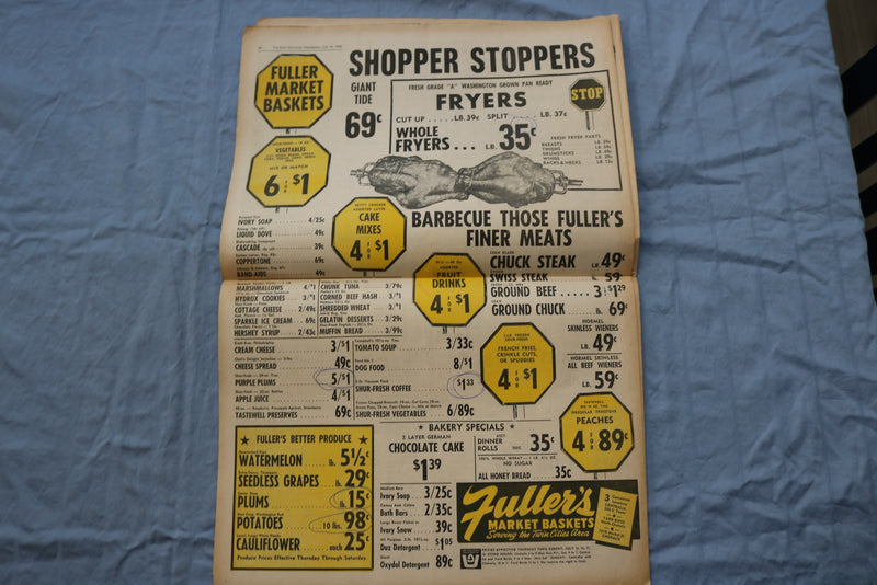1965 JULY 14 DAILY CHRONICLE NEWSPAPER-ADLAI STEVENSON FATALLY STRICKEN- NP 8493