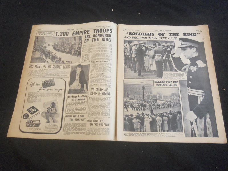 1937 MAY 15 DAILY MIRROR NEWSPAPER - LONDON -KING GEORGE VI & HIS QUEEN- NP 5753