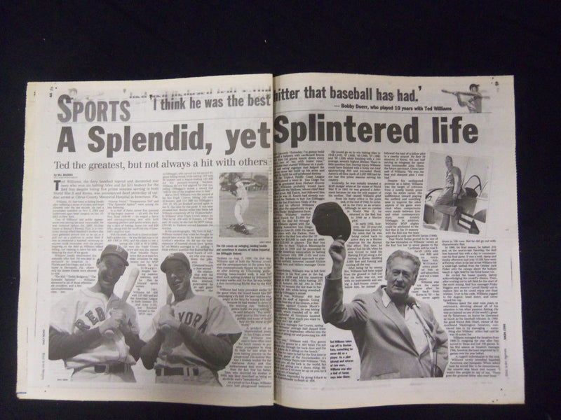 2002 JULY 6 NEW YORK DAILY NEWS - TED WILLIAMS RED SOX GREAT DIED - NP 2156