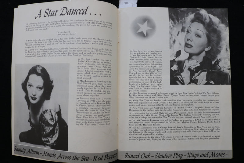 1940'S GERTRUDE LAWRENCE IN NOEL COWARD'S TONIGHT AT 8:30 PROGRAM - K 2290