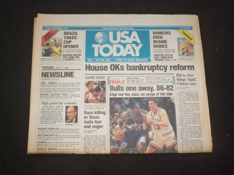 1998 JUNE 11 USA TODAY NEWSPAPER - HOUSE OK'S BANKRUPTCY REFORM - NP 7929
