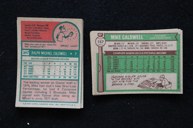 MIKE CALDWELL 1985-1986 TOPPS BASEBALL CARDS-CARD # 347/157-NM-MT LOT OF 29-#255