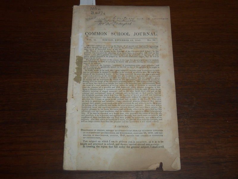 1840 DECEMBER 15 COMMON SCHOOL JOURNAL MAGAZINE - BOSTON - K 1214