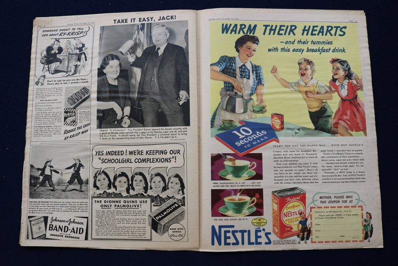 1939 NOV 12 SUNDAY NEWS PICTURE NEWSPAPER - MERLE OBERON-U.S. COLOR MAP- E 22704